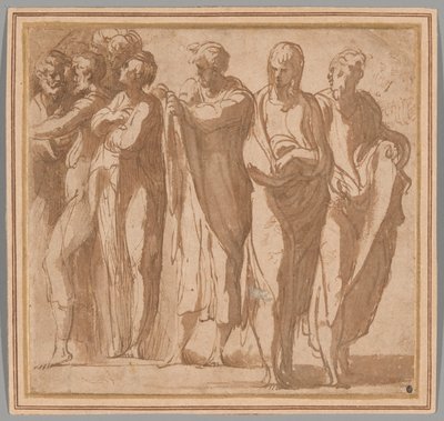 Gruppe von neun stehenden Figuren von Parmigianino