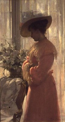 Dame in einem rosa Interieur von Patrick William Adam