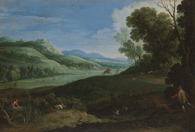 Landschaft mit Jägern von Paul Bril