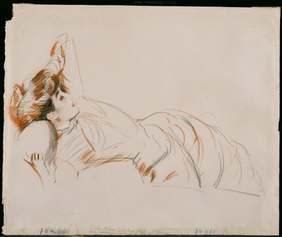 Eine elegante Dame liegend von Paul Cesar Helleu