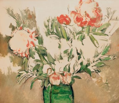Pfingstrosenstrauß in einem grünen Topf von Paul Cézanne