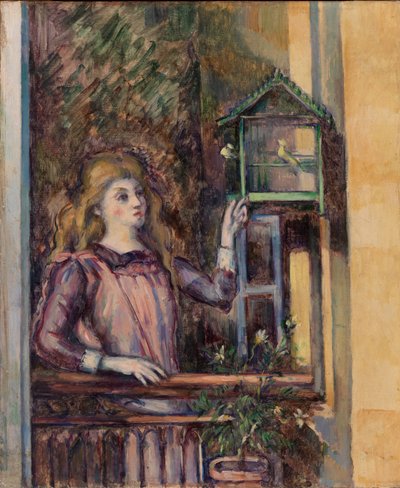 Mädchen mit Vogelkäfig von Paul Cézanne