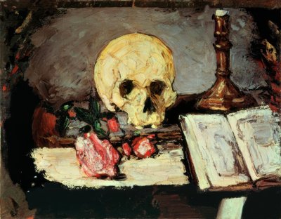 Totenschädel und Kerzenleuchter von Paul Cézanne