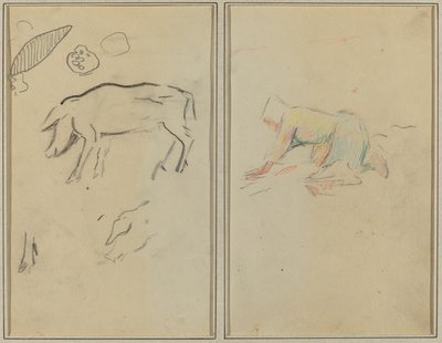 Ein Schwein; bretonischer Bauer kniend (verso) von Paul Gauguin