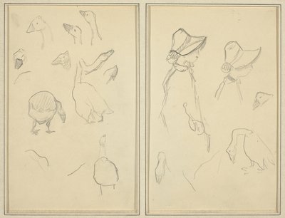 Gänse; Mädchen mit Hauben, Gänse (recto) von Paul Gauguin