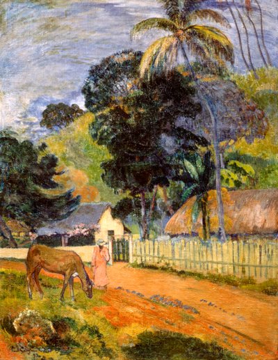 Pferd auf der Straße, tahitianische Landschaft, 1899 von Paul Gauguin