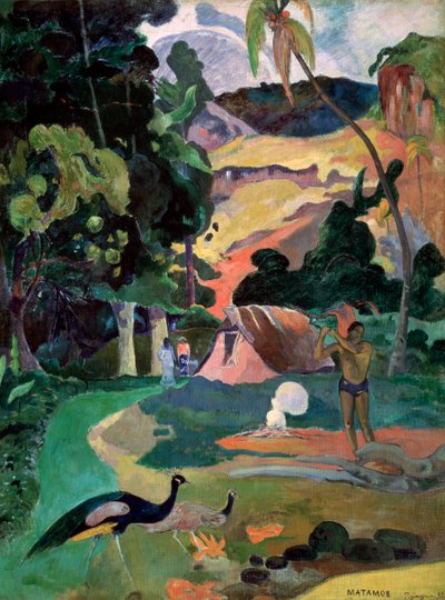 Matamoe Tod. Landschaft mit Pfauen, 1892 von Paul Gauguin