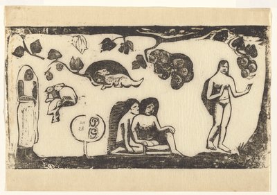 Frauen, Tiere und Laub von Paul Gauguin