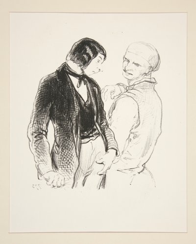 (VÄTERLICHE ERMAHNUNG). von Paul Gavarni