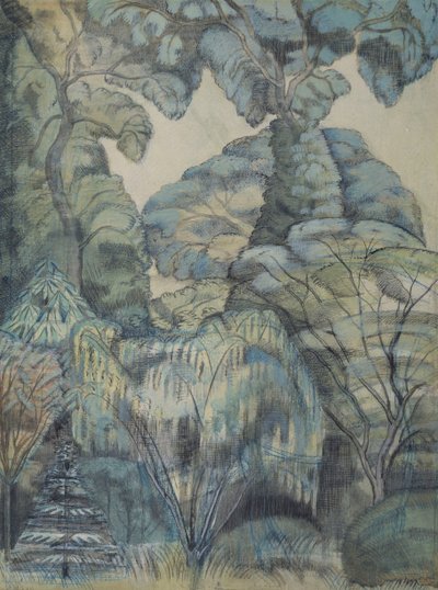 Bäume im Vogelgarten, Iver Heath von Paul Nash