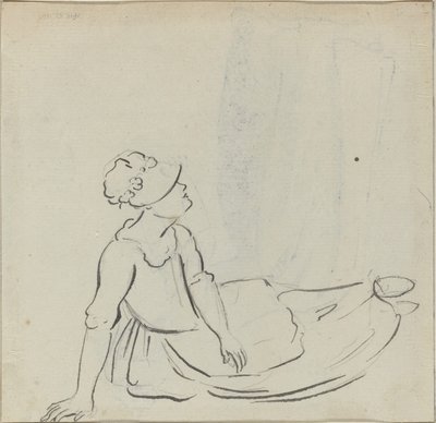Mädchen mit Haube liegend (verso) von Paul Sandby