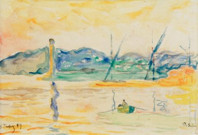 Hafeneinfahrt von Saint-Tropez bei Sonnenuntergang von Paul Signac