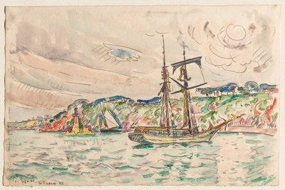 Schiffe in der Nähe des Trieux-Flusses von Paul Signac