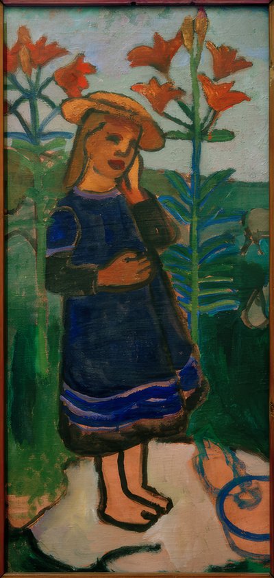 Elsbeth zwischen Feuerlilien von Paula Modersohn Becker
