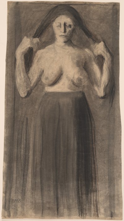 Halbnackte Frau, die ihr Haar auseinander hält von Paula Modersohn Becker
