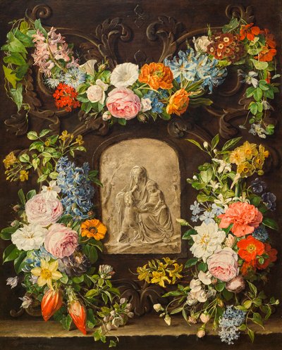 Blumenkranz mit Madonnenrelief von Pauline von Koudelka Schmerling
