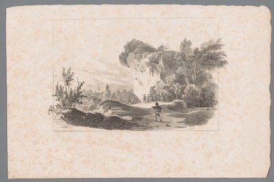 Landschaft mit Figuren bei einem Felsen von Paulus Lauters