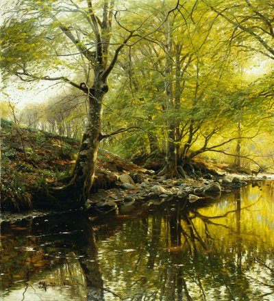 Eine bewaldete Flusslandschaft von Peder Monsted