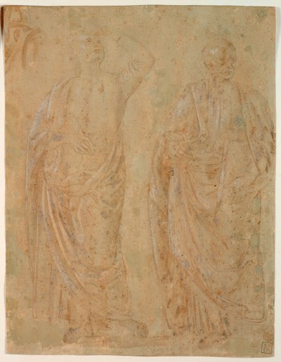 Zwei stehende drapierte männliche Figuren von Perugino