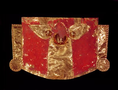 Inka-Maske (Gold mit roter Farbe) von Peruvian School