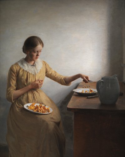 Ein junges Mädchen bereitet Pfifferlinge vor von Peter Vilhelm Ilsted
