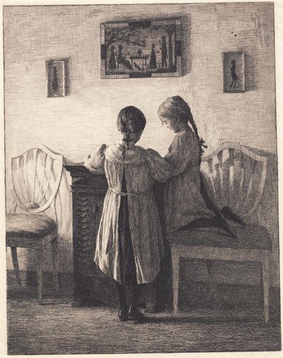 Interieur mit zwei kleinen Mädchen von Peter Vilhelm Ilsted