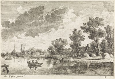 Flusslandschaft mit Ruderboot von Philippe Lambert Joseph Spruyt