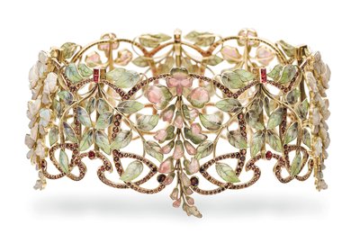 Art Nouveau Multi-Edelstein und Emaille 