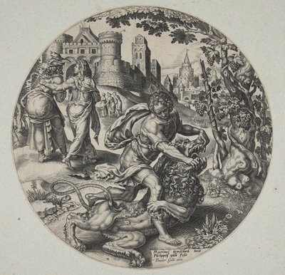 Samson zerreißt den Löwen von Philips Galle