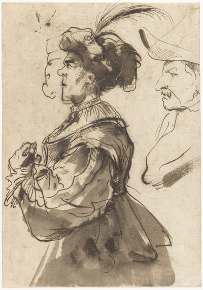 Karikatur einer alten, aufgedonnerten Frau von Pier Francesco Mola