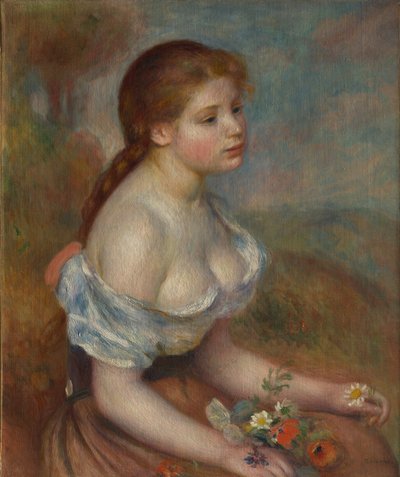 Ein junges Mädchen mit Gänseblümchen von Pierre Auguste Renoir