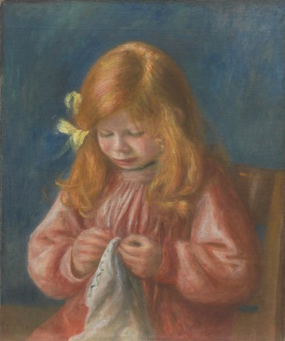 Jean Renoir beim Nähen, 1899-1900 von Pierre Auguste Renoir