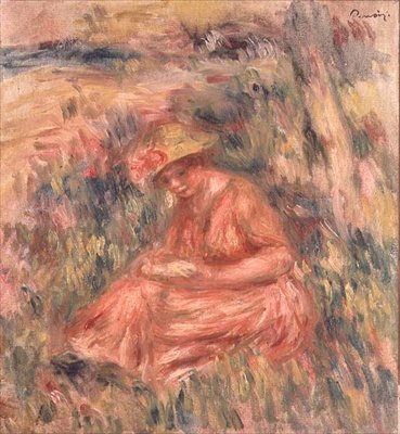 Frau sitzt auf dem Gras von Pierre Auguste Renoir