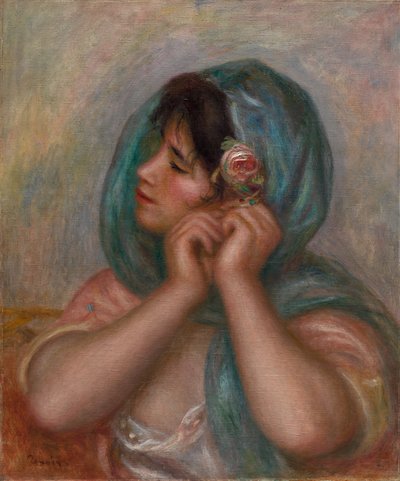 Junge Frau, die ihren Ohrring anlegt, 1905 von Pierre Auguste Renoir