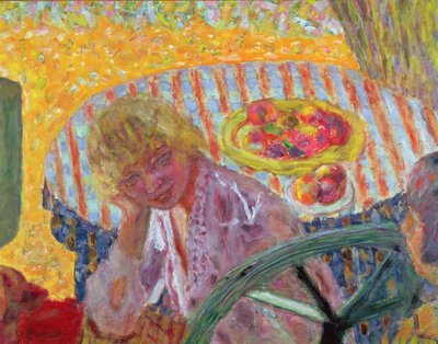 Junges Mädchen mit gestreifter Tischdecke, 1921 von Pierre Bonnard