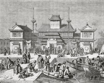 China, Shanghai, Zollhaus von Shanghai, Gravur von Pierre Eugene Grandsire