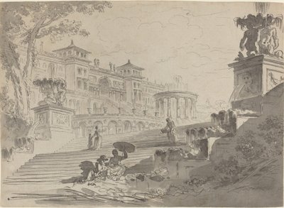 Fantasie über die Villa Medici mit Brunnen von Pierre Lelu