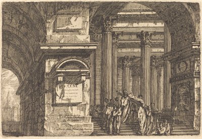 Beerdigungsszene in imaginärer Architektur von Pierre Moreau