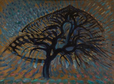 Apfelbaum, pointillistische Version von Piet Mondrian