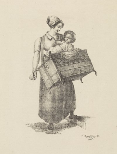 Frau mit Orgel und Kind von Pieter Bartholomeusz. Barbiers