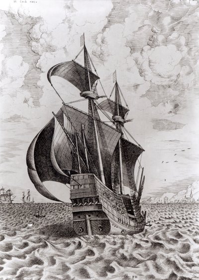 Schiff, graviert von Hieronymus Cock von Pieter Bruegel the Elder