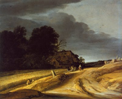 Landschaft mit Feldweg und Bauernhaus von Pieter Dircksz Santvoort