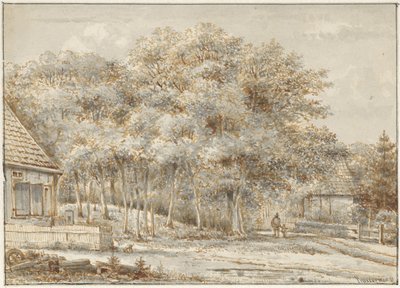 Waldweg mit zwei Häusern von Pieter Ernst Hendrik Praetorius