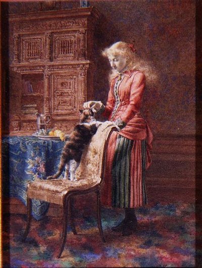 Junges Mädchen mit einer Katze von Pieter Haaxman