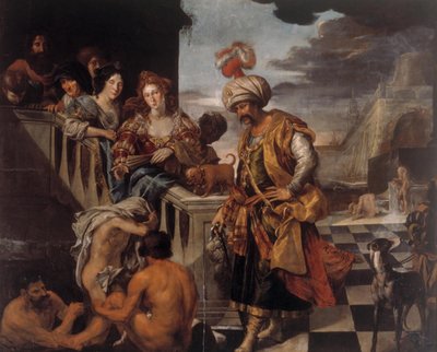 Baden in einem orientalischen Hafen von Pieter Isaacsz