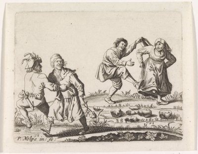 Zwei tanzende Bauernpaare von Pieter Nolpe