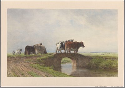 Kühe auf einer Steinbrücke von Pieter Stortenbeker