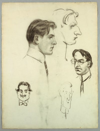 Recto: Karikatur-Skizzen; verso: stehender weiblicher Akt von Pietro Montana