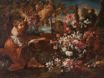 Ein Mädchen zwischen Blumen und Früchten von Pietro Paolo Bonzi