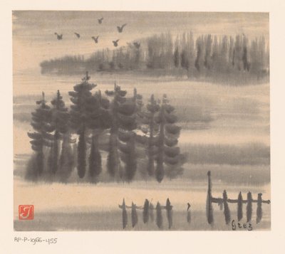 Vögel über Waldlandschaft von Prosper Alphonse Isaac